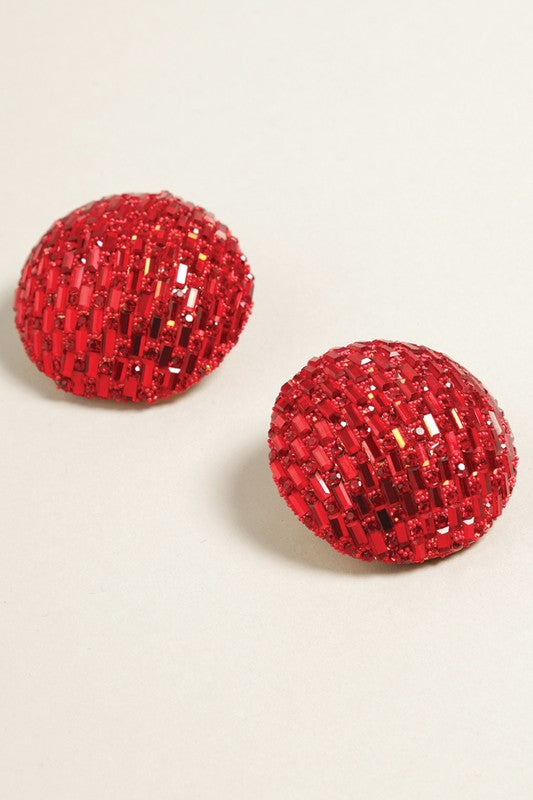 Large Paved Round Stud Earrings