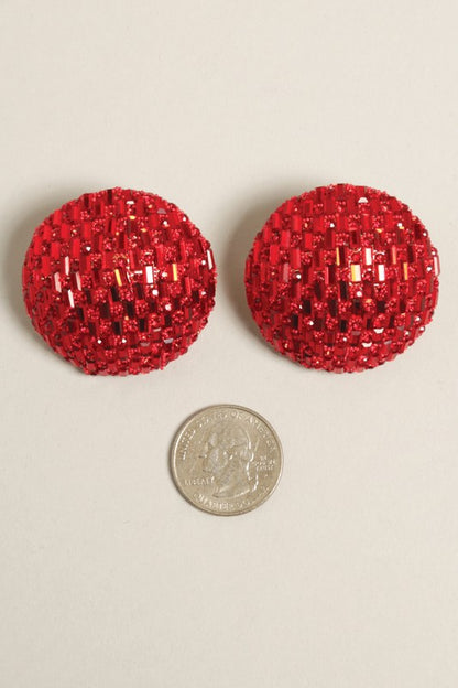 Large Paved Round Stud Earrings