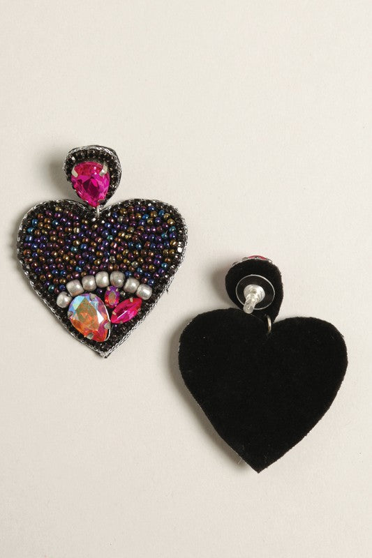 Gem Heart Seed Beaded Post Earrings