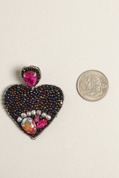 Gem Heart Seed Beaded Post Earrings