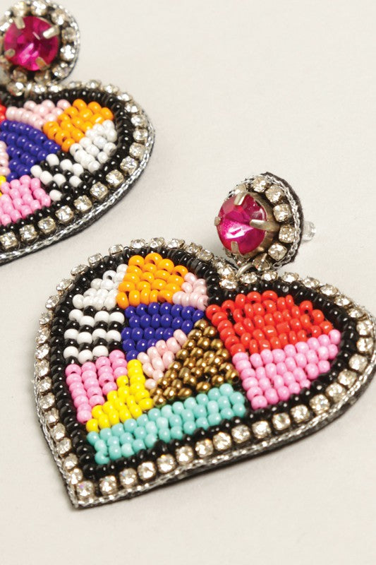 Colorful Heart Seed Beaded Post Earrings