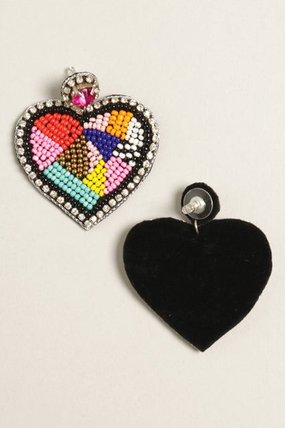 Colorful Heart Seed Beaded Post Earrings