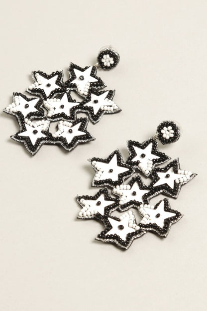 Black and White Stars Seed Beaded Post Earrings