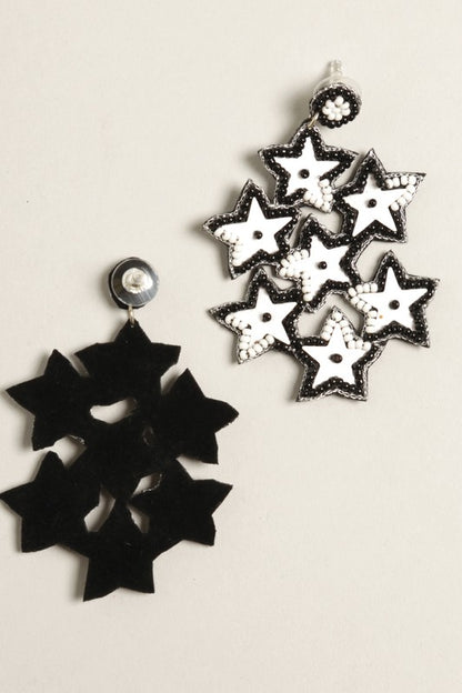 Black and White Stars Seed Beaded Post Earrings