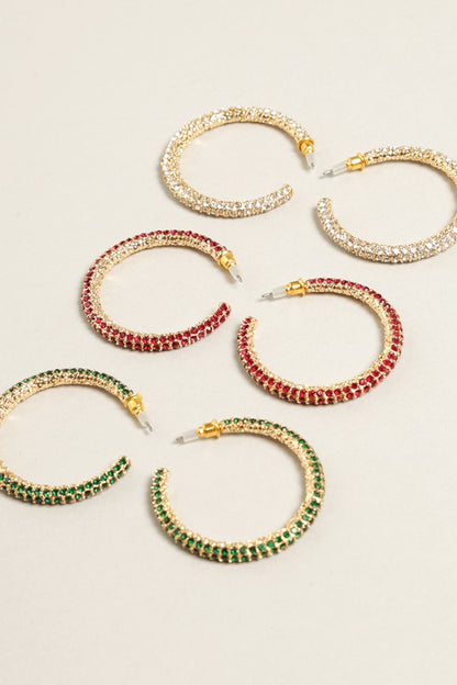 Paved Hoop Post Earrings