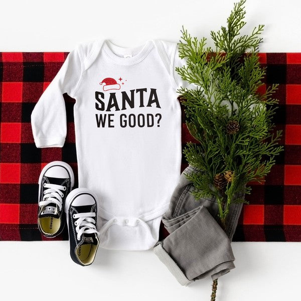 Santa We Good Glitter Long Sleeve Onesie