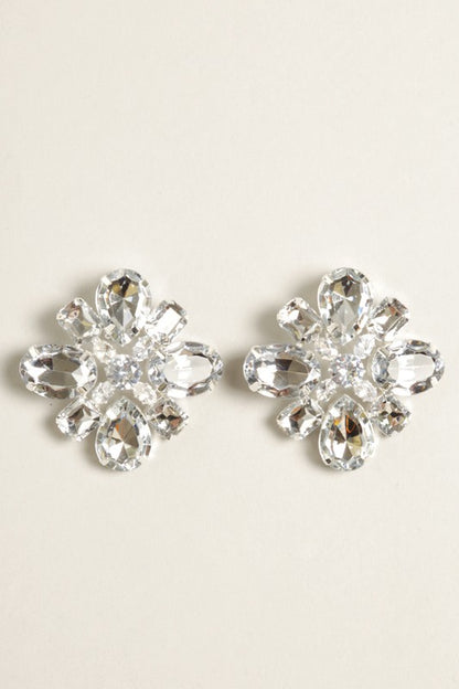 Giant Crystal Flower Clip-On Earrings