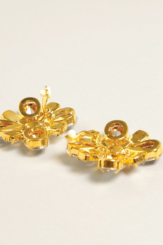 Giant Crystal Flower Clip-On Earrings