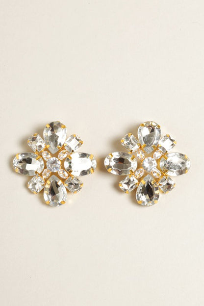 Giant Crystal Flower Clip-On Earrings