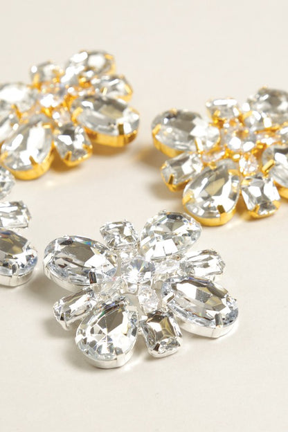 Giant Crystal Flower Clip-On Earrings