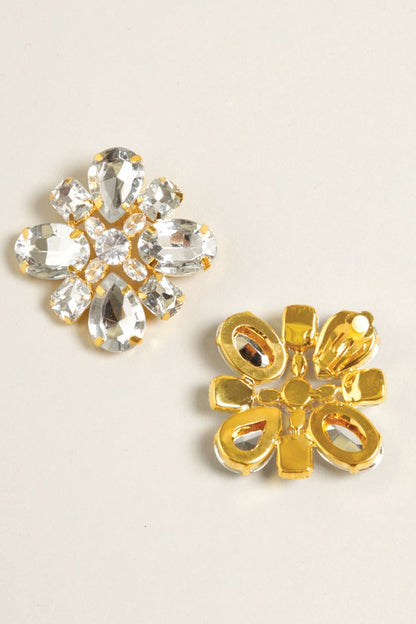 Giant Crystal Flower Clip-On Earrings