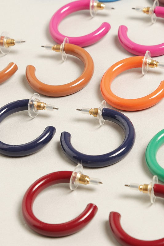 Mini Colorful Polished Metal Hoop Post Earrings