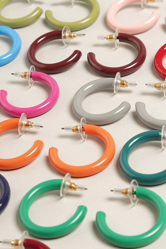 Mini Colorful Polished Metal Hoop Post Earrings