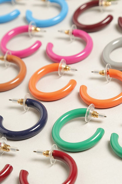 Mini Colorful Polished Metal Hoop Post Earrings