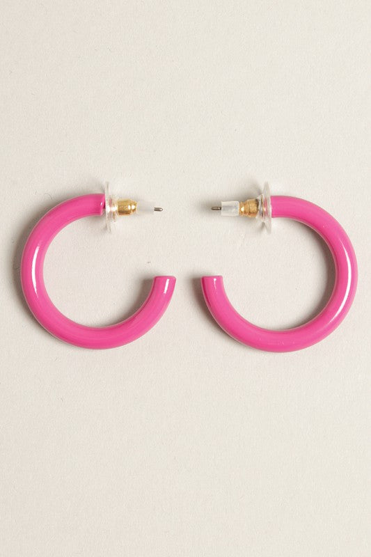 Mini Colorful Polished Metal Hoop Post Earrings