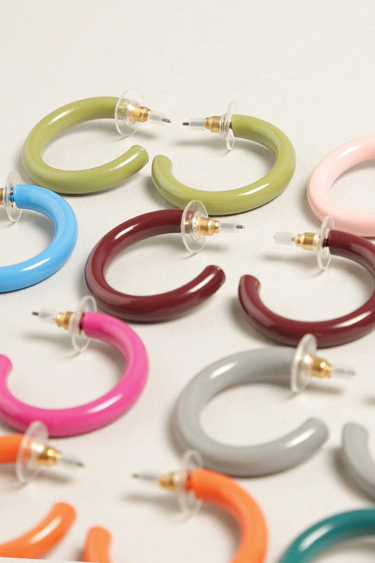 Mini Colorful Polished Metal Hoop Post Earrings