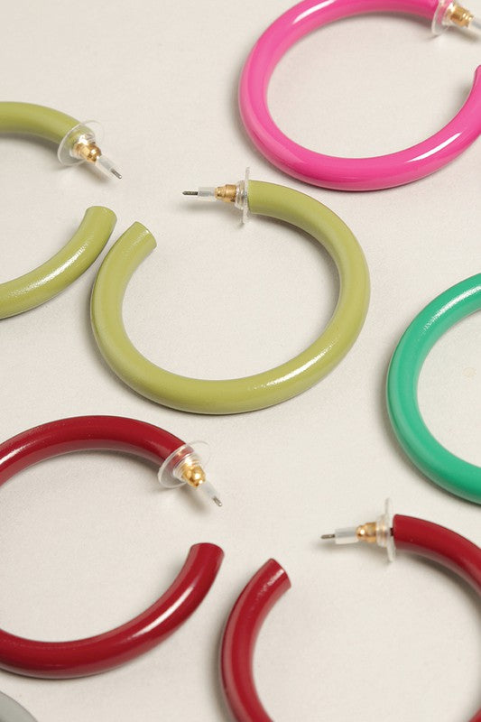 Large Colorful Polished Metal Hoop Post Earrings