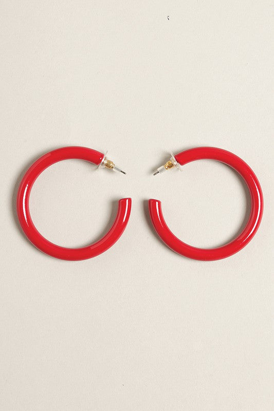 Large Colorful Polished Metal Hoop Post Earrings