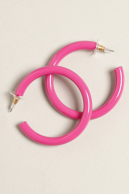 Large Colorful Polished Metal Hoop Post Earrings