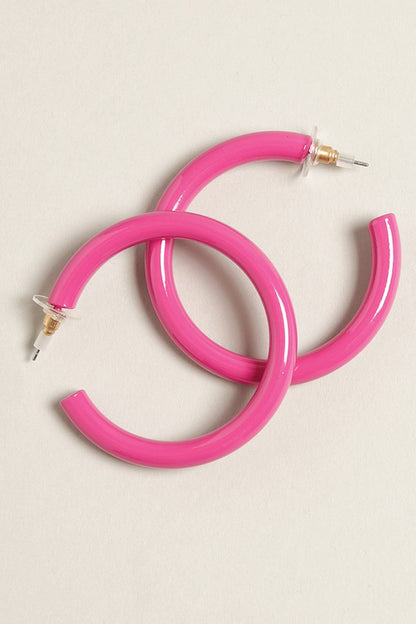 Large Colorful Polished Metal Hoop Post Earrings