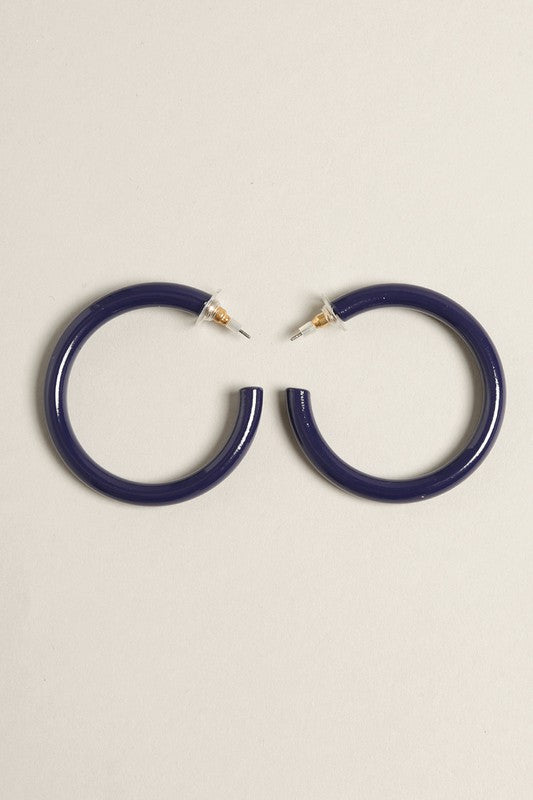 Large Colorful Polished Metal Hoop Post Earrings