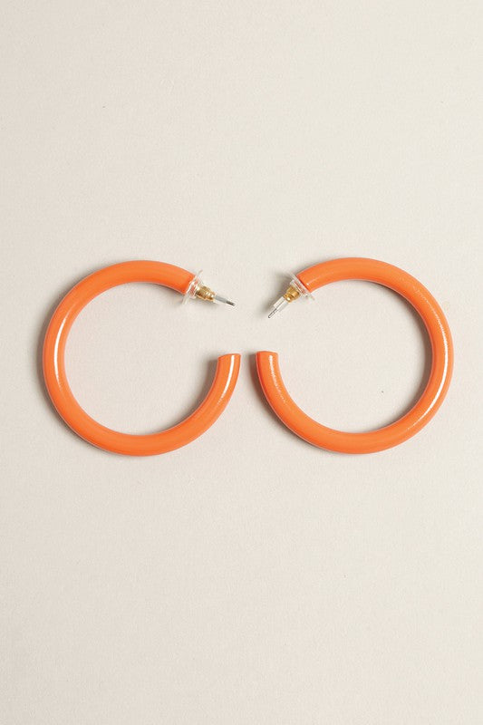 Large Colorful Polished Metal Hoop Post Earrings