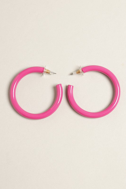 Large Colorful Polished Metal Hoop Post Earrings