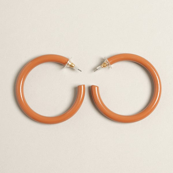 Large Colorful Polished Metal Hoop Post Earrings