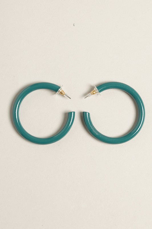 Large Colorful Polished Metal Hoop Post Earrings