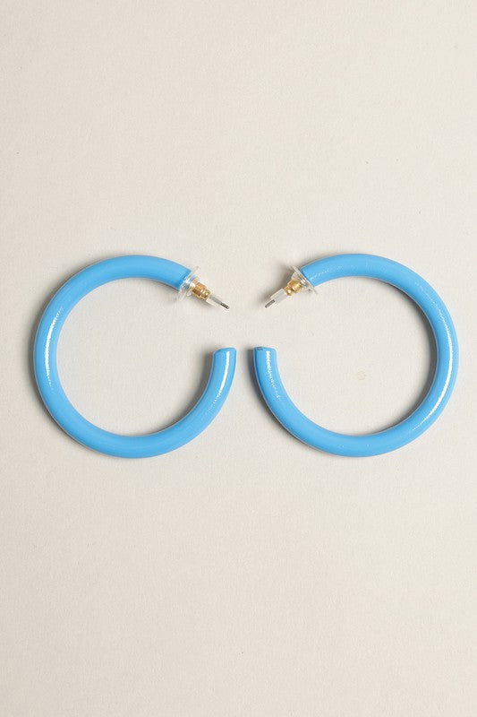 Large Colorful Polished Metal Hoop Post Earrings