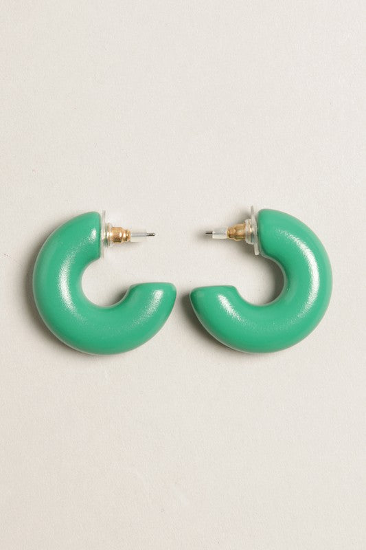 Bold Colorful Polished Metal Hoop Post Earrings