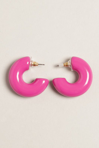 Bold Colorful Polished Metal Hoop Post Earrings