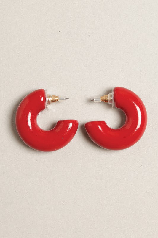 Bold Colorful Polished Metal Hoop Post Earrings