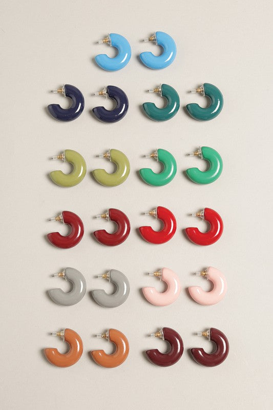 Bold Colorful Polished Metal Hoop Post Earrings