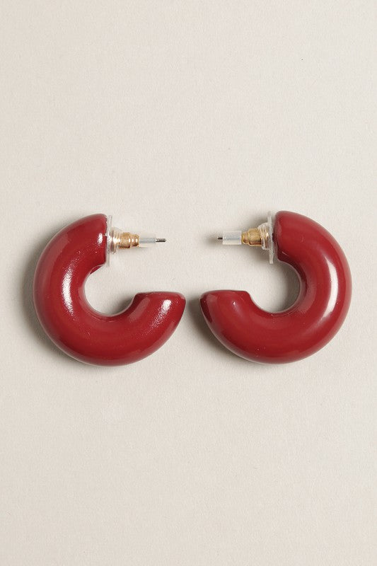 Bold Colorful Polished Metal Hoop Post Earrings