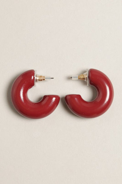 Bold Colorful Polished Metal Hoop Post Earrings