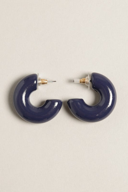 Bold Colorful Polished Metal Hoop Post Earrings