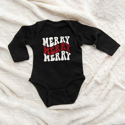 Merry Stacked Wavy Glitter Long Sleeve Onesie