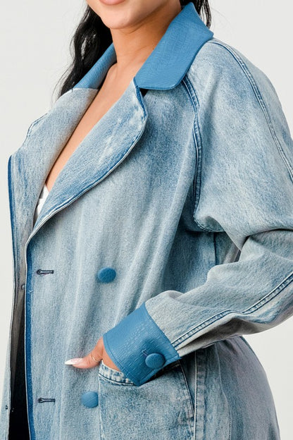 ATHINA WASHED DENIM LONG TRENCH COAT