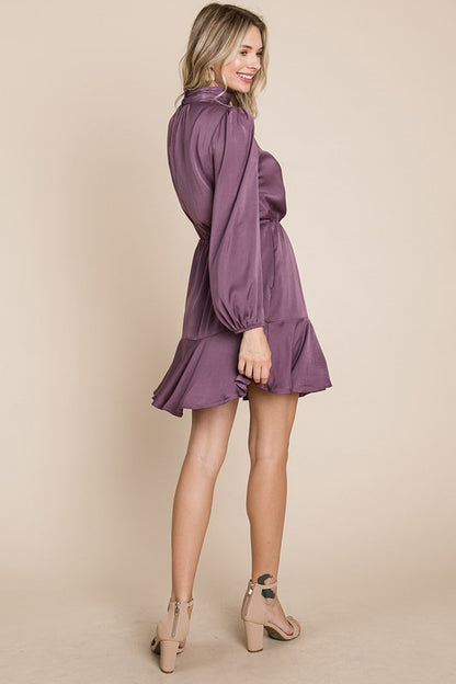 Ruffle Hem Tiered Turtle Neck Long Sleeve Dress