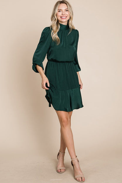 Ruffle Hem Tiered Turtle Neck Long Sleeve Dress