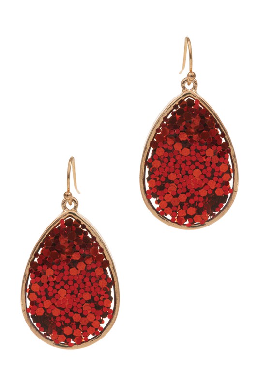 Teardrop-Shaped Glitter Stone Hook Earrings