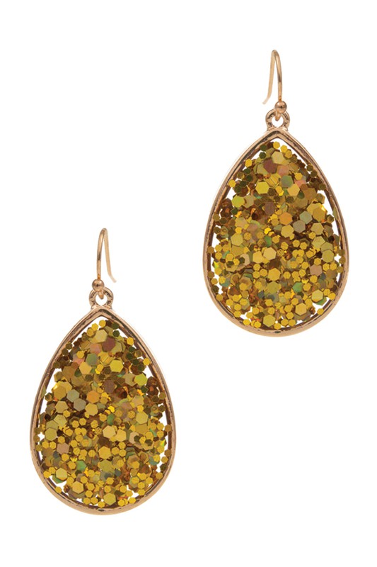 Teardrop-Shaped Glitter Stone Hook Earrings