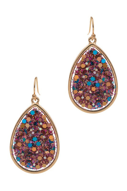 Teardrop-Shaped Glitter Stone Hook Earrings