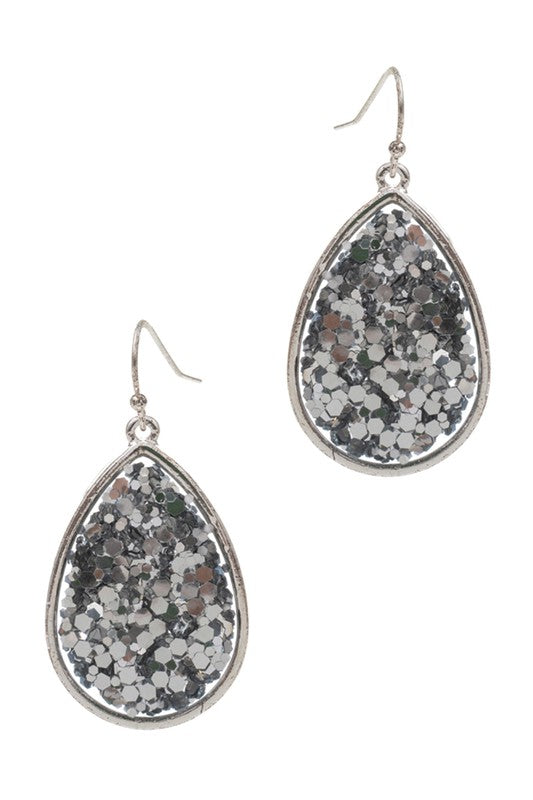 Teardrop-Shaped Glitter Stone Hook Earrings