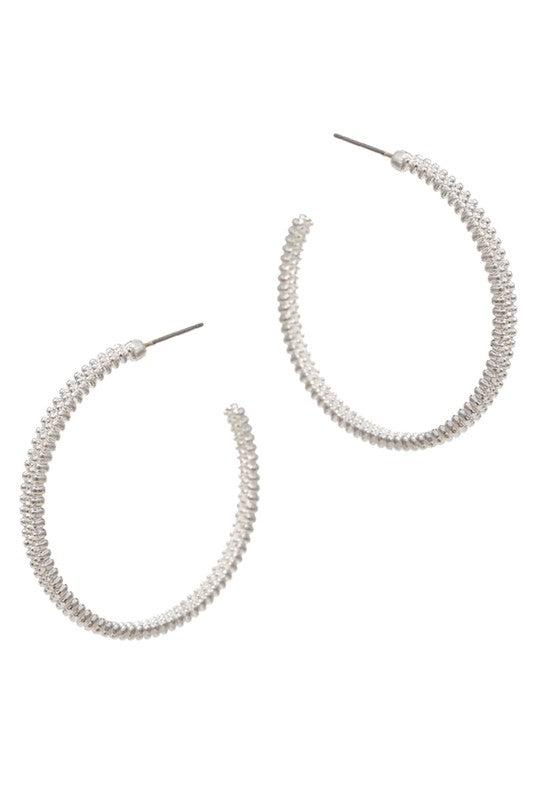 Large Metal Textured Hoop Post Earrings