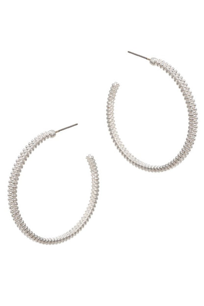 Large Metal Textured Hoop Post Earrings