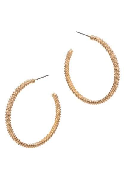 Large Metal Textured Hoop Post Earrings