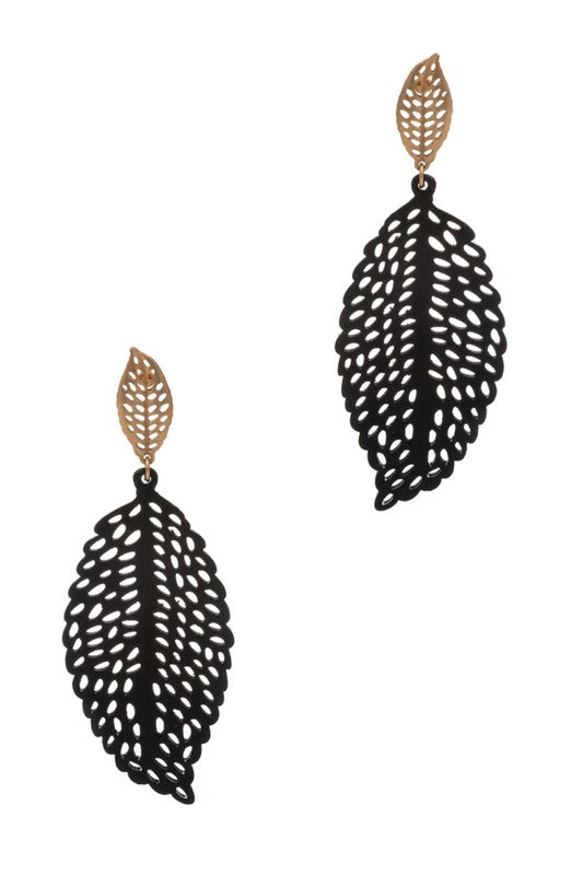 Leaf Shaped Wooden Post Earrings