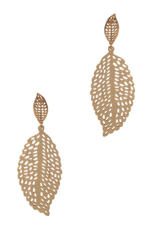 Leaf Shaped Wooden Post Earrings